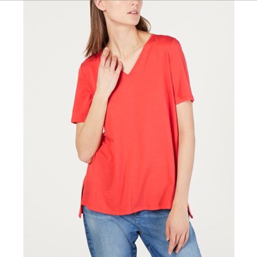 NWOT Eileen Fisher High-Low V-Neck Tencel tee